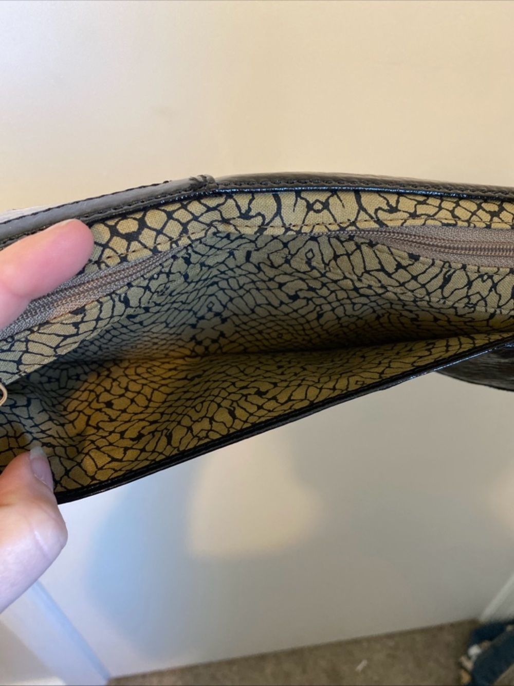 HOBO Black Patent Fold-Over Clutch with Diagonal Zip Magnetic Closure - Picture 15 of 15